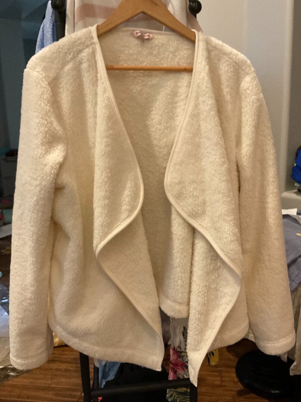 Juicy Couture Sherpa Open Front Cardigan Jacket Cream Ivory XXL Waterfall
